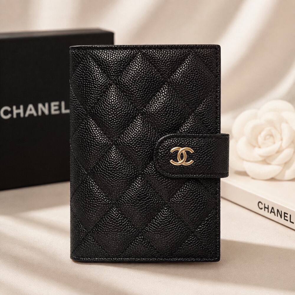 GWP Black Quilted Passport & Travel Wallet Set